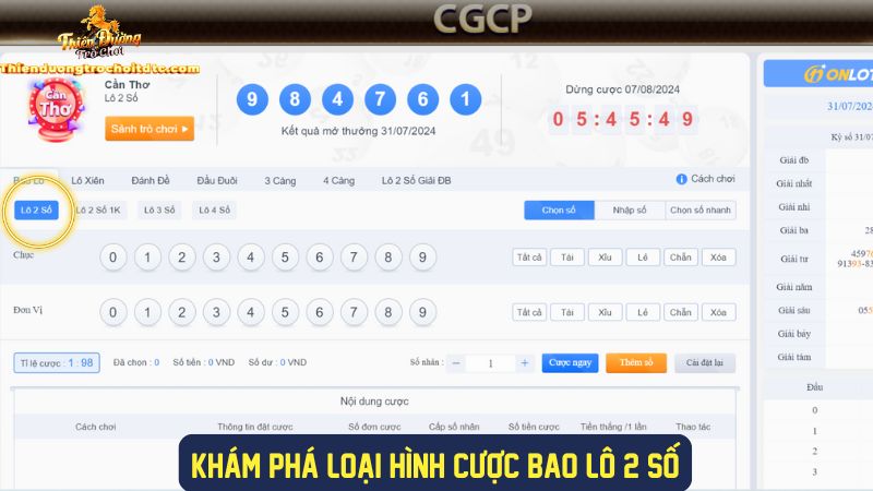 Trải nghiệm loại hình cược bao lô 2 số
